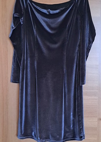 ADL Füme Drapeli Uzun Kollu Şık Kadife Elbise - Görsel 2