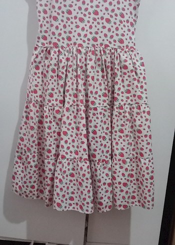 9-10 yaş Pembe Çilek Desenli Kız Çocuk Elbisesi - Görsel 2