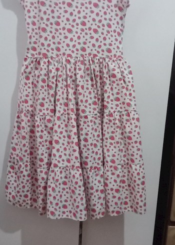 9-10 yaş Pembe Çilek Desenli Kız Çocuk Elbisesi - Görsel 3