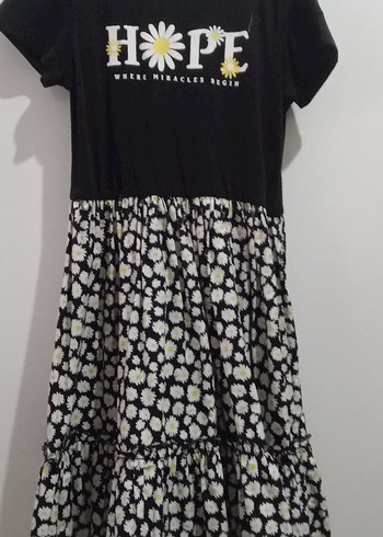 7-8 yaş Kız Çocuk Siyah Pamuklu Papatya Desenli Elbise - Görsel 3