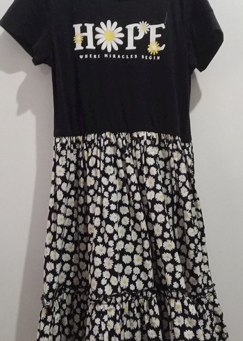 7-8 yaş Kız Çocuk Siyah Pamuklu Papatya Desenli Elbise - Görsel 2