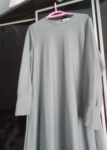 tesettür su yeşili Uzun Kollu Salaş Uzun Elbise - Görsel 4