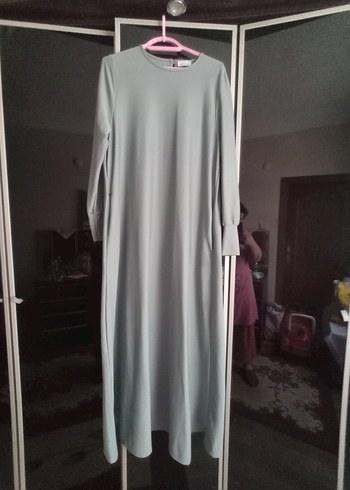 tesettür su yeşili Uzun Kollu Salaş Uzun Elbise - Görsel 3