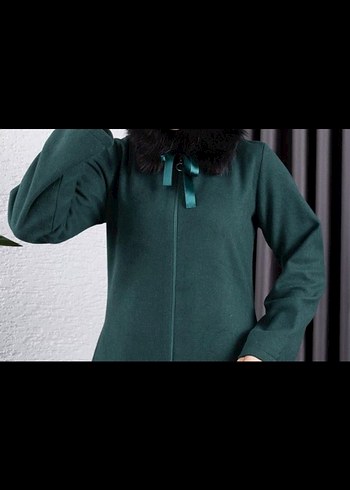 Uzun Yeşil Kadın Kaban - Görsel 4