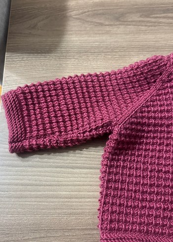 9-12 Ay Beden Kız Çocuk Bordo Kapüşonlu Örgü Hırka