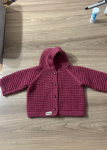 Kız Çocuk Bordo Kapüşonlu Örgü Hırka