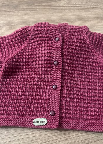 Tasarımcı Kız Çocuk Bordo Kapüşonlu Örgü Hırka