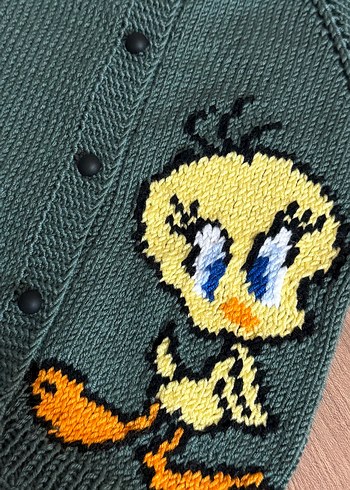 Yeşil unisex  tweety örgü yelek - Görsel 5