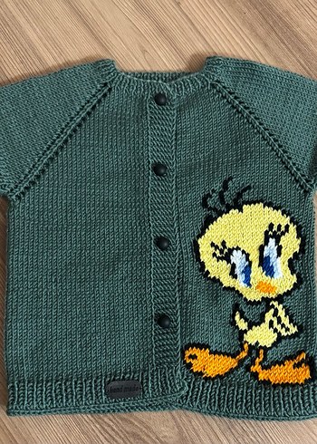 Yeşil unisex  tweety örgü yelek - Görsel 6