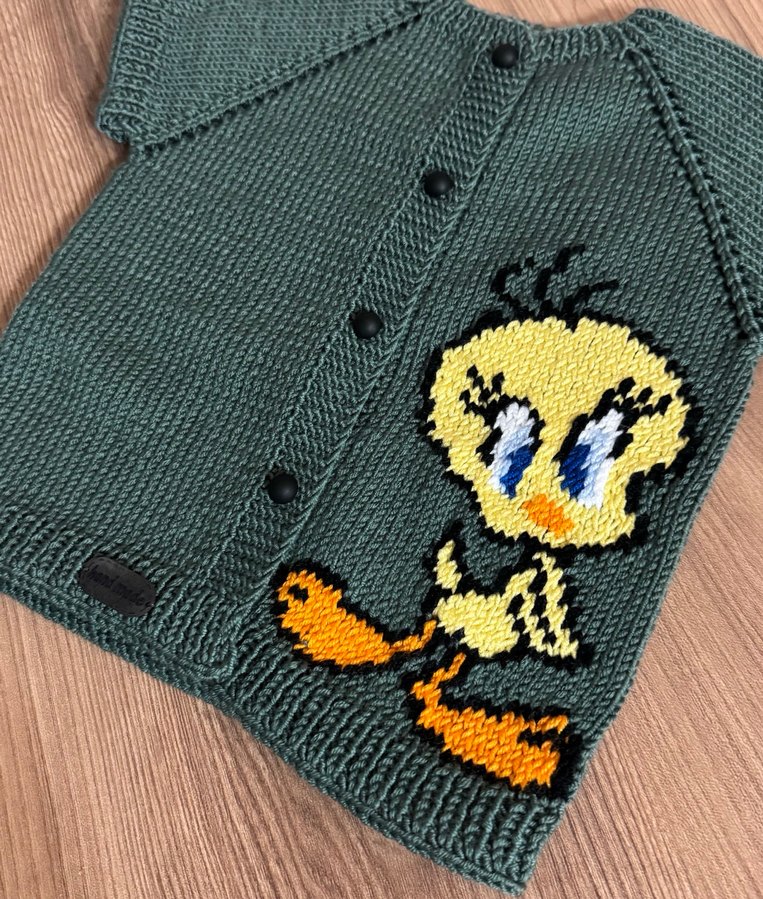 Yeşil unisex  tweety örgü yelek - Görsel 4
