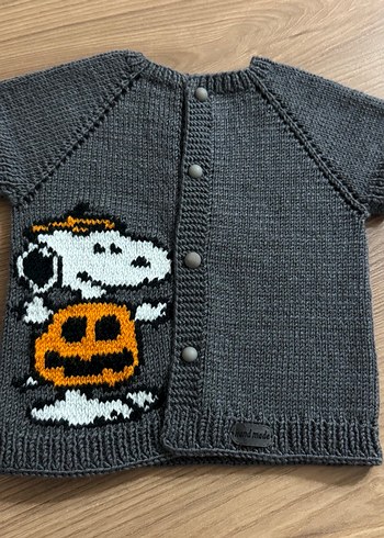 Erkek Çocuk Gri snopyy Örgü yelek - Görsel 8