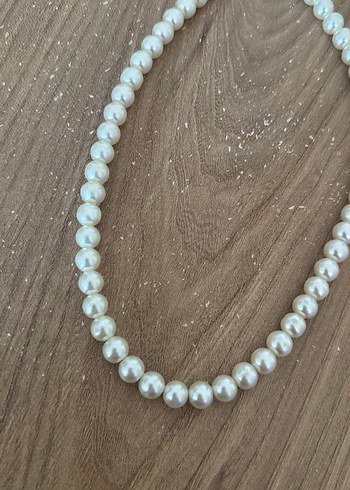 Uzun Beyaz Boncuklu Kadın Kolye 45cm - Görsel 2