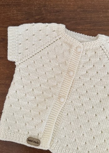 Kız Çocuk Beyaz Kısa Kollu Örgü yelek - Görsel 3