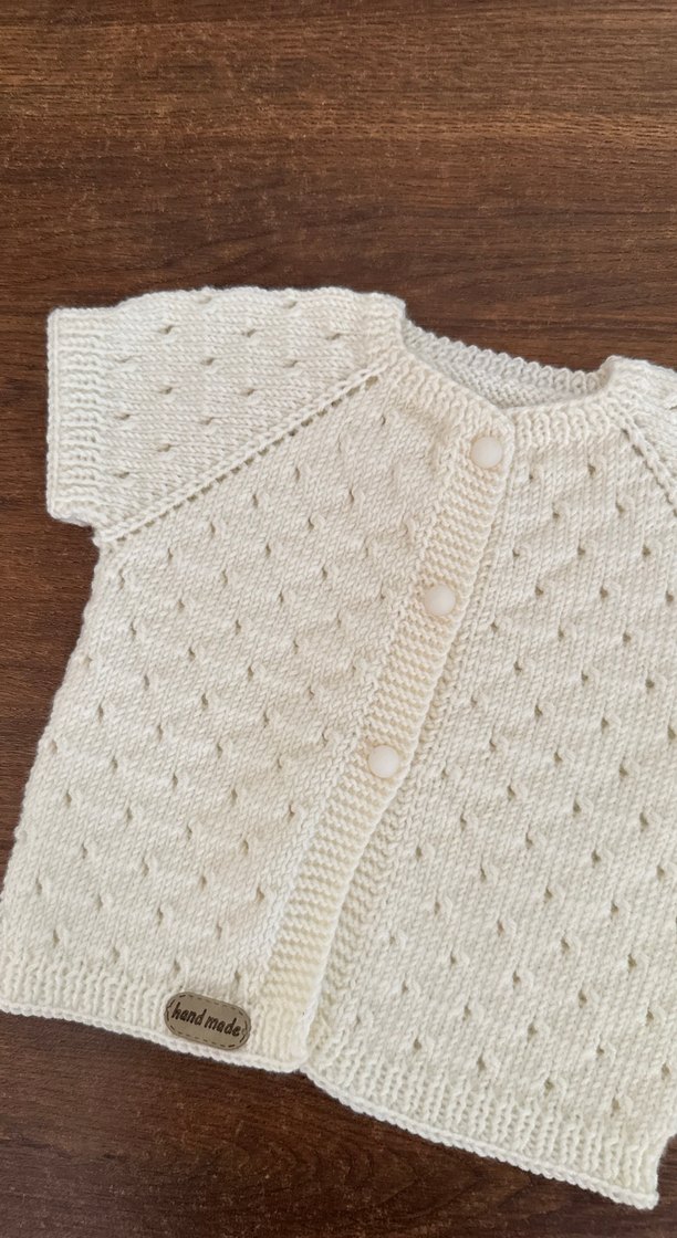 Kız Çocuk Beyaz Kısa Kollu Örgü yelek - Görsel 3