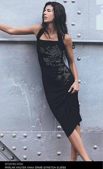Zara triko taşlı elbise