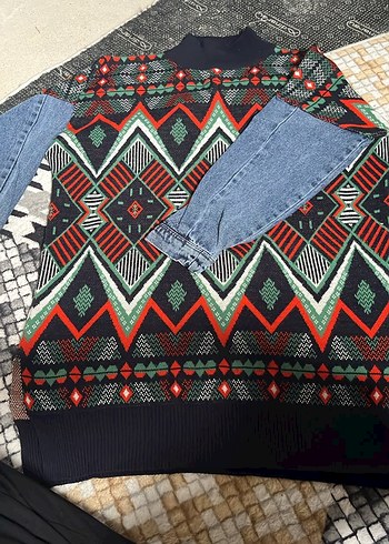 Trendyol & Milla Retro Geometrik Desenli Siyah Triko Kazak