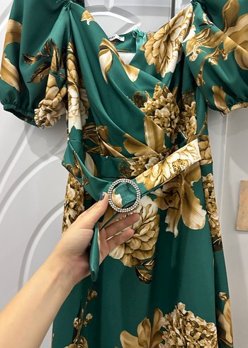 Yeşil Drapeli Straplez Hamile Elbisesi - Görsel 3