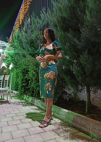 Yeşil Drapeli Straplez Hamile Elbisesi - Görsel 7