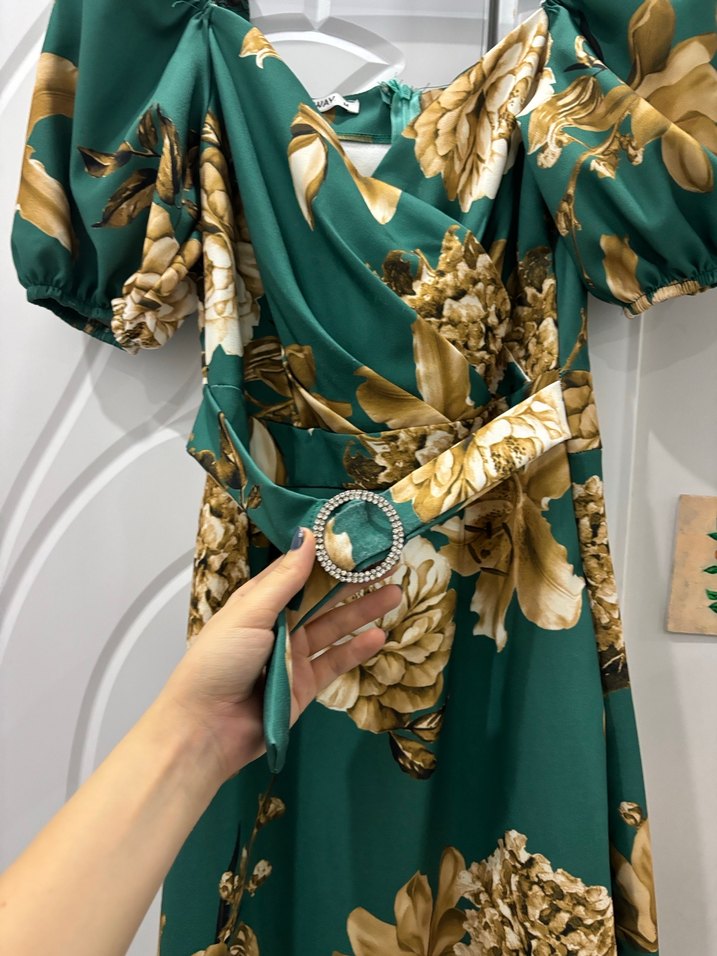 Yeşil Drapeli Straplez Hamile Elbisesi - Görsel 3