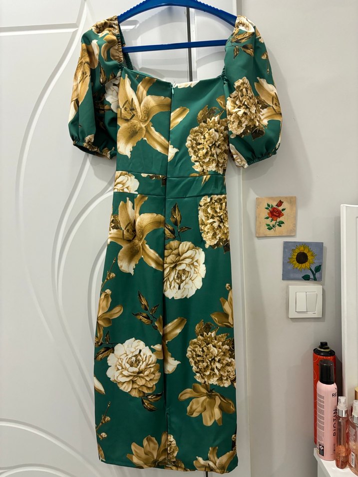 Yeşil Drapeli Straplez Hamile Elbisesi - Görsel 2