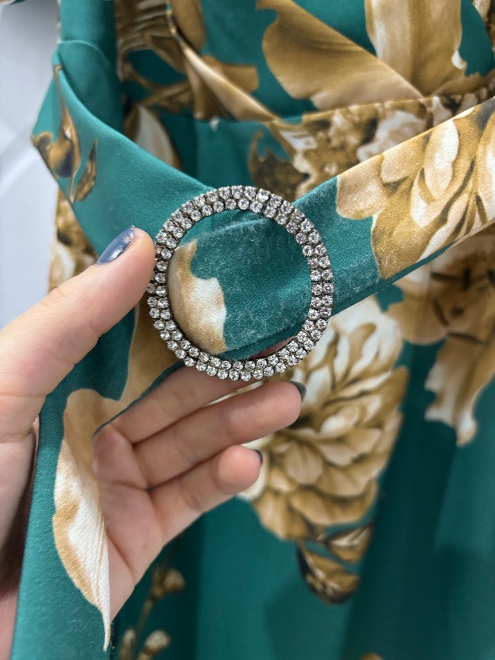 Yeşil Drapeli Straplez Hamile Elbisesi - Görsel 4