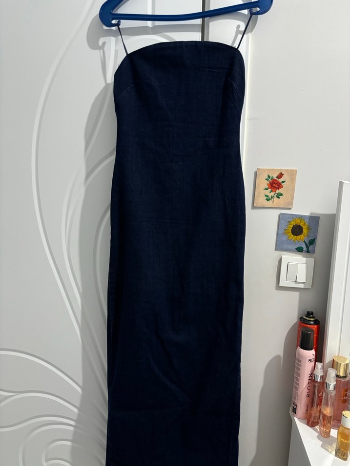 Zara jean straplez elbise - Görsel 4