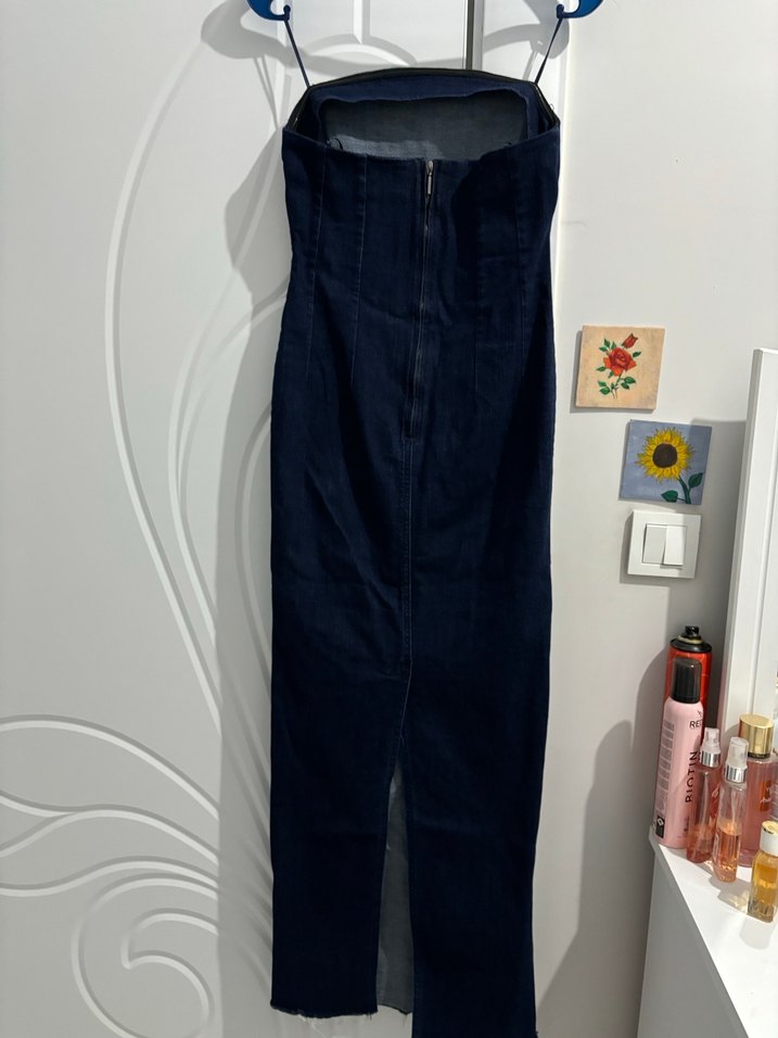 Zara jean straplez elbise - Görsel 5