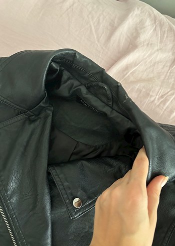 Siyah Kadın Deri Biker Ceket - Görsel 3