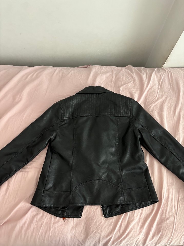 Siyah Kadın Deri Biker Ceket - Görsel 5