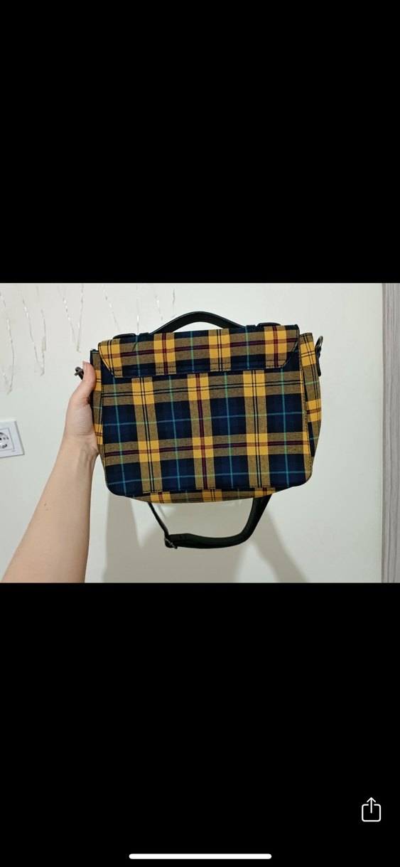 Sarı Kareli Tokalı Kadın Çanta - Görsel 3