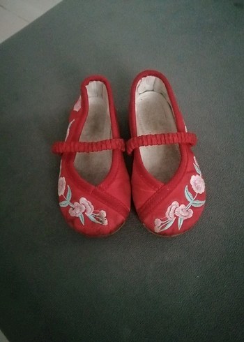 Nakışlı Kırmızı Kız Babet Ayakkabı - Görsel 2