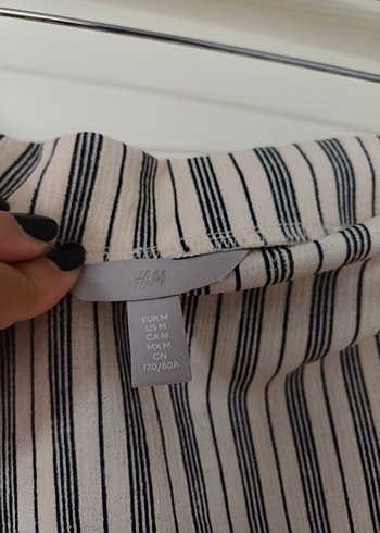 H&M Kadın Çizgili Drapeli Midi Etek