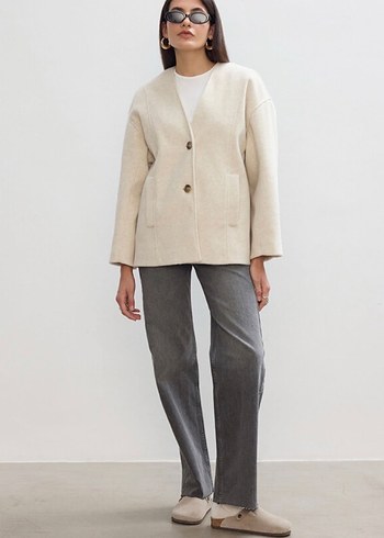 Suud Collection Beblue Bej Midi Yün Kadın Ceket