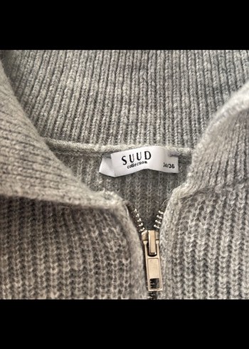 Gri Yarım Fermuarlı Kadın Triko Hırka - Görsel 6