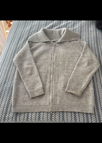 Gri Yarım Fermuarlı Kadın Triko Hırka - Görsel 3