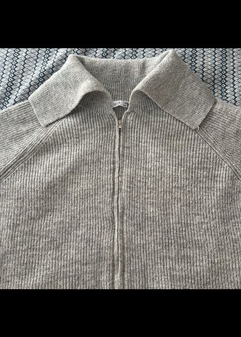 Gri Yarım Fermuarlı Kadın Triko Hırka - Görsel 5