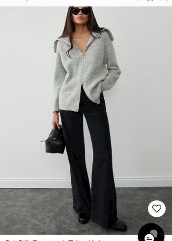 Gri Yarım Fermuarlı Kadın Triko Hırka - Görsel 2