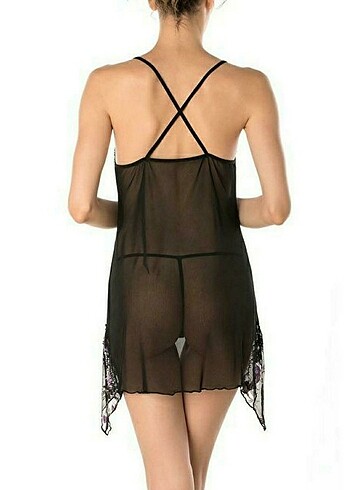 l Beden siyah Renk Miorre Transparan Tül Gecelik (L-XL)