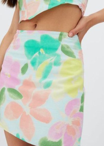 Bohem Renkli Çiçekli Desenli Mini Etek - Görsel 3