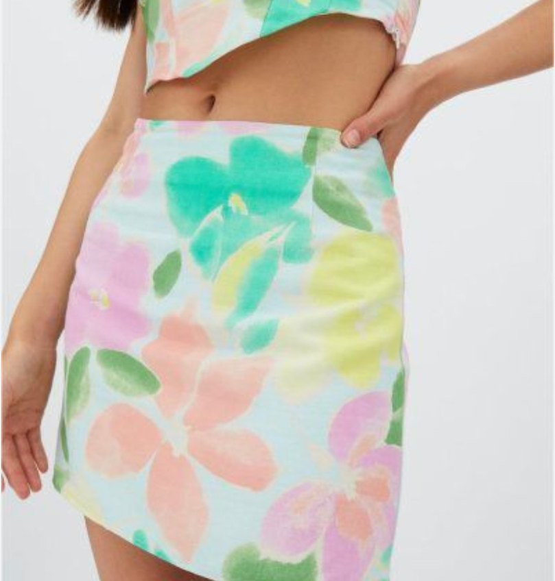 Bohem Renkli Çiçekli Desenli Mini Etek - Görsel 3