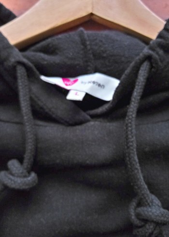 Siyah Kapüşonlu Uzun Kollu Crop (kısa) Sweatshirt - Görsel 3