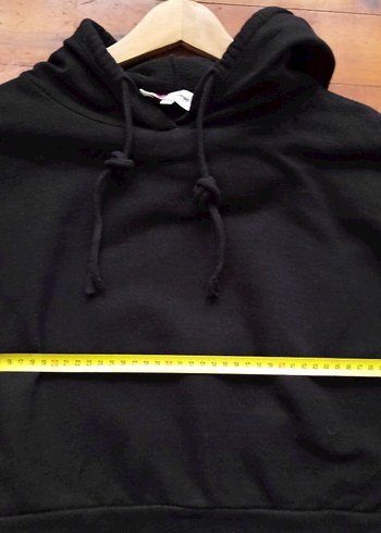 Siyah Kapüşonlu Uzun Kollu Crop (kısa) Sweatshirt - Görsel 6