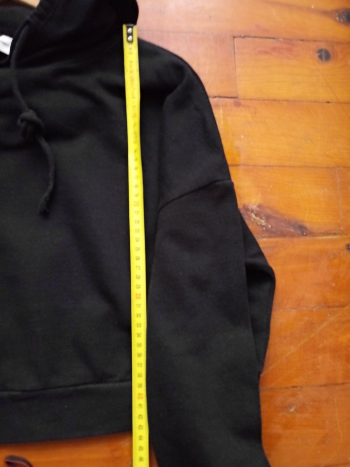 Siyah Kapüşonlu Uzun Kollu Crop (kısa) Sweatshirt - Görsel 5