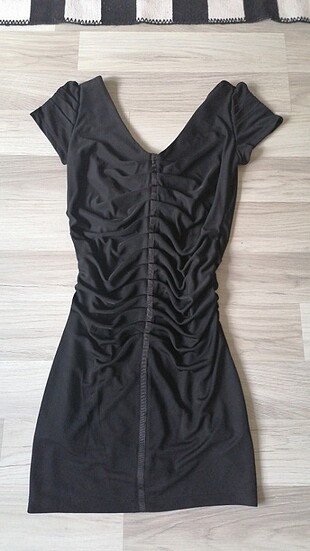 Addax Siyah drapeli mini elbise