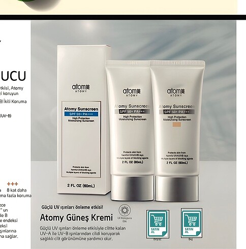 Atomy Güneş Kremi Spf 50+PA+++ (2 Adet)