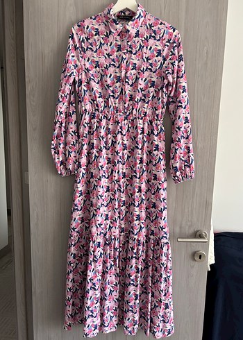 Pembe Bohem Uzun Kollu Piliseli Elbise