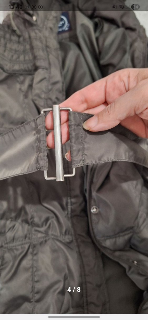 Kürk Detaylı Uzun Gri Kadın Kışlık Mont - Görsel 4