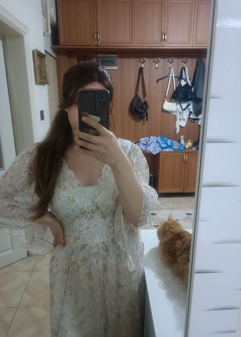 BSL FASHION BSL Beyaz Bohem Uzun Elbise V Yakalı