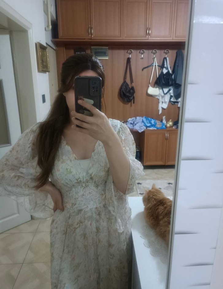 BSL Beyaz Bohem Uzun Elbise V Yakalı - Görsel 5