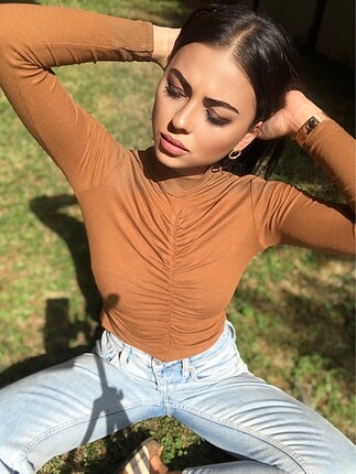 Büzgülü taba renk bluz